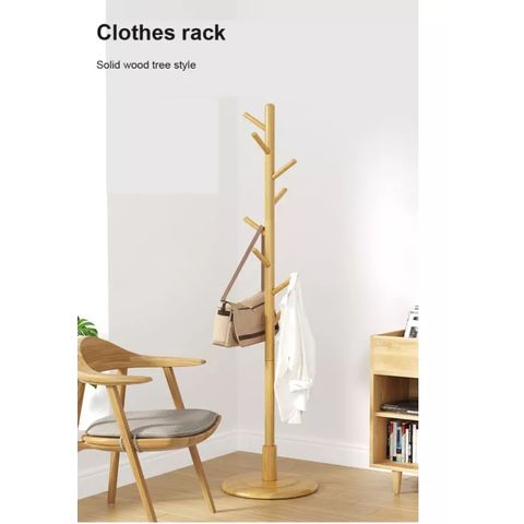 Coat Rack Solid Wood Tree Clothes Hanger Freestanding Coat 