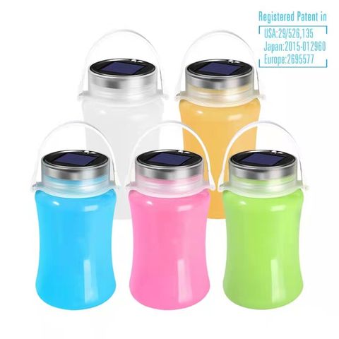 Solar Lantern Bottle LED Solar Bottle Lights - Collapsible Foldable Silicone Water Bottle Waterproof Rechargeable Camping Lantern LED Light with USB