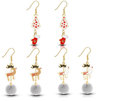 Christmas Creative Snowman Crutches Long Oil Earrings Simple and Fresh Christmas Socks Earrings Three Pieces Set