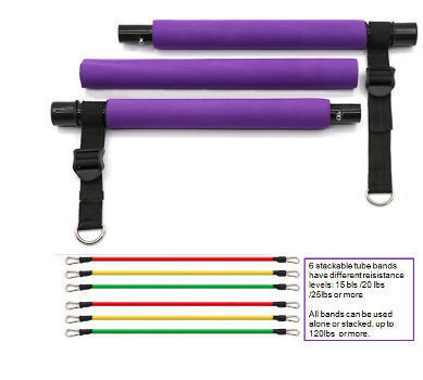 Bungee Pilates Bar Kit With Resistance Bands 3Section Stackable
