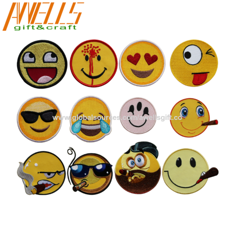 Genuine Leather Smiley Face Embroidered Patch