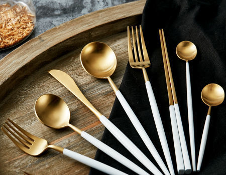 Buy Wholesale China Gold And White Flatware Set Silverware