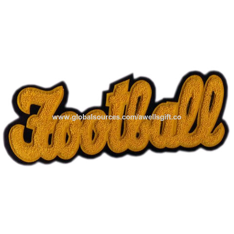 Custom Logo Gold Glitter Border Iron On Chenille Patches Wholesale for  Clothing