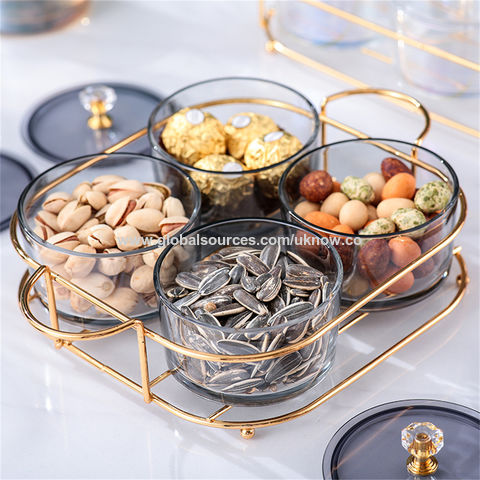 Creative Acrylic Multifunctional Party Snack Tray with Lid,Serving Dishes  for Dried Fruits Nuts Candies Fruits,6-Compartment (Clear) 