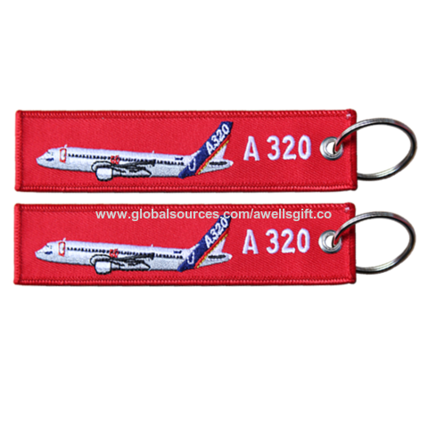 Custom Airlines Crew Embroidery Cloth Fabric Key Tag Keychain with