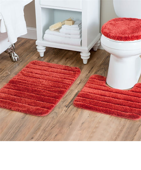Non-Slip Toilet Absorbent  Rugs 3 Pieces Soft Flannel Bathroom Mat Set
