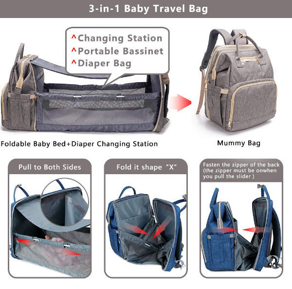 3 in 1 Travel Bassinet Foldable Baby Bed, Diaper Bag Backpack Changing  Station, Waterproof, USB Charging Port, Baby Bag Portable Crib - China Diaper  Bag and Diaper Backpack price