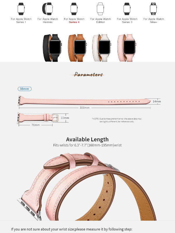 China Double Tour Slim Thread Design Leather Band For IWatch 40mm 38mm