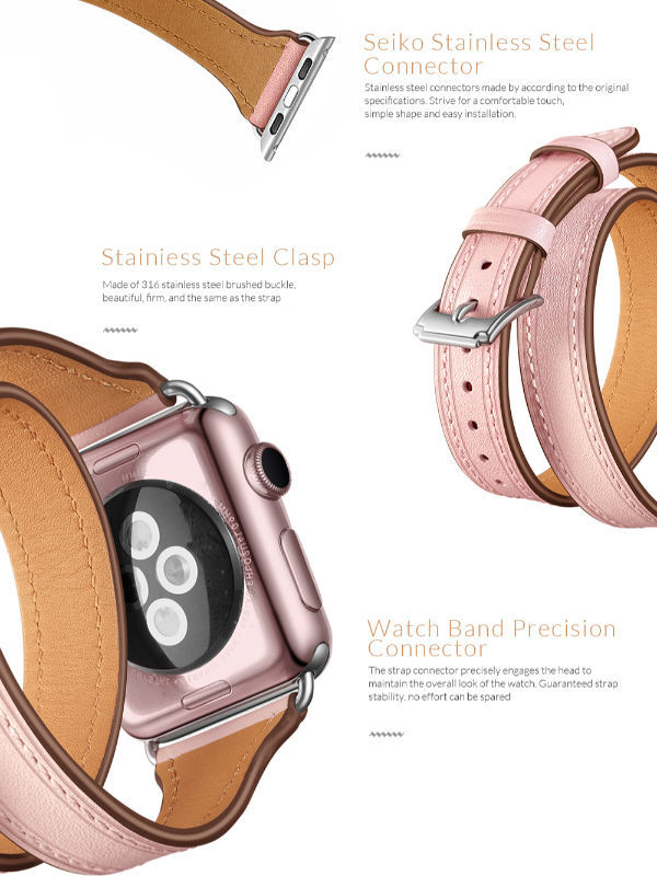 China Double Tour Slim Thread Design Leather Band For IWatch 40mm 38mm