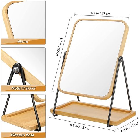 Buy Wholesale China Double-sided Table Top Makeup Mirror Magnification And  Bamboo Base - For Bathroom, Bedroom & Bamboo Makeup Mirrors at USD 2.83