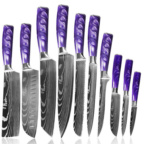 Kitchen Knife Set Professional With Roll Bag 7CR17 Stainless Steel Japanese Chef  Knives Tool Kit Purple Resin Handle Gift Packed - AliExpress