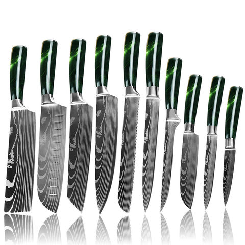 Buy Wholesale China Low Moq Green Handle Laser Pattern Fruit Barbecue Meat  Brisket Cutting Utility Kitchen Knives Set & Kitchen Knife Set at USD 41.48