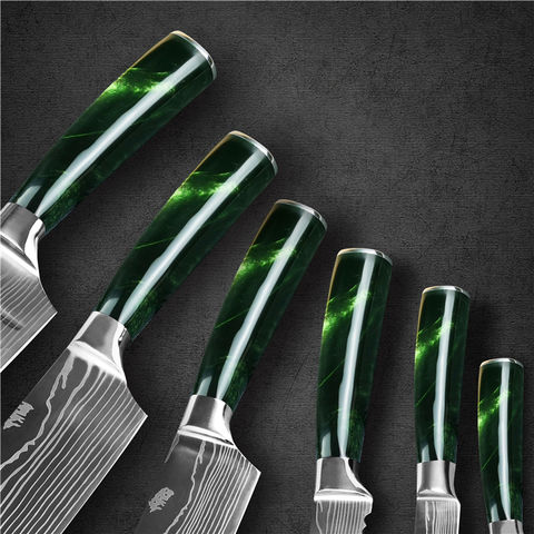 Buy Wholesale China Low Moq Green Handle Laser Pattern Fruit Barbecue Meat  Brisket Cutting Utility Kitchen Knives Set & Kitchen Knife Set at USD 41.48