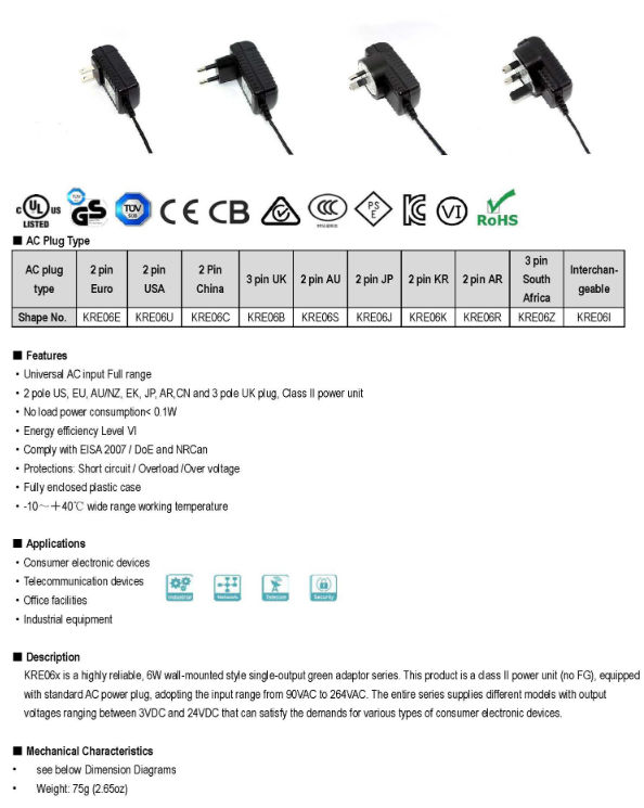12V 500mA AC/DC Adapter, 6W Switching Power Adapter With EU Plug, power ...