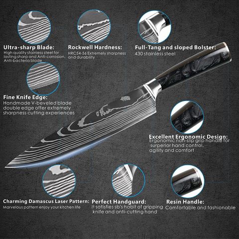 9PCS/set Japanese Kitchen Knives Laser Damascus Pattern Chef Knife