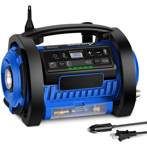 China 110v/230v AC and 12v DC tire inflator with led light and air ...