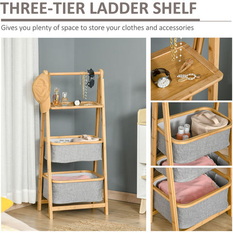 Storage Baskets on a Ladder in Three Tiers