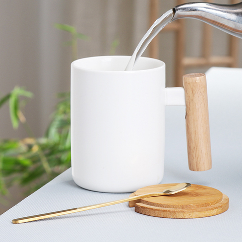 Buy Wholesale China 350ml Double Wall Ceramic Mug Nordic Mugs With Wooden  Handle Coffee Cup Creative Water Cup With Lid & Mug at USD 0.49