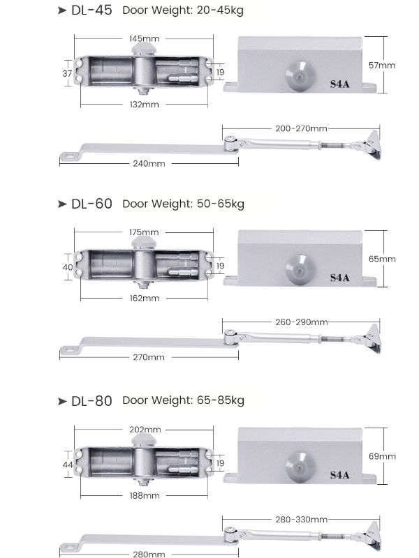 45KG door closer adjustment auto door closer Aluminum alloy, auto door