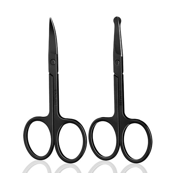 Small Scissors - Nail Cuticle Scissors/ Manicure Scissors Kit - Straight  and Curved Blade Beauty Scissor for Beard/ Mustache, Nose Hair, Eyelashes  and Eyebrow Trimming 