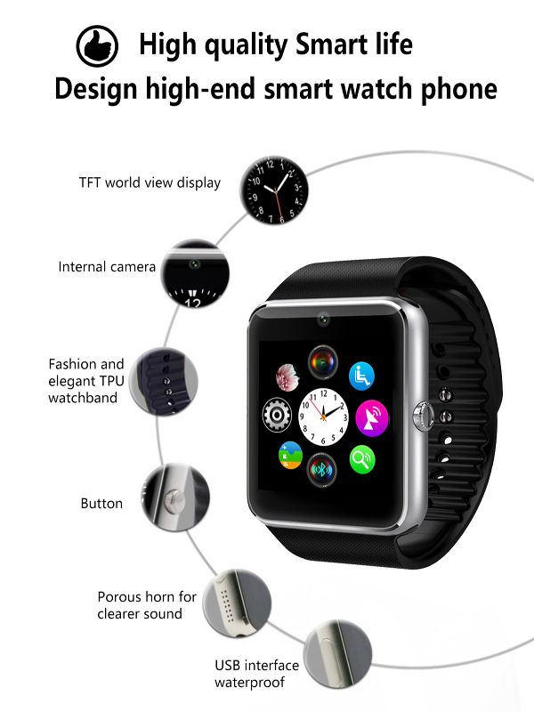 China Reloj elegante de Bluetooth de la prenda impermeable del reloj GT08  del fabricante encendido Global Sources,Reloj elegante impermeable,reloj  elegante del bluetooth,Reloj elegante GT08