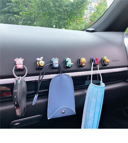 Cute Car Cartoon Mini Hook, Creative Mini Car Sticky Hooks, Car Seat Back  Hook Organizers Dashboard Hook Mini Hanger for USB Cable, Car Key, Earphone