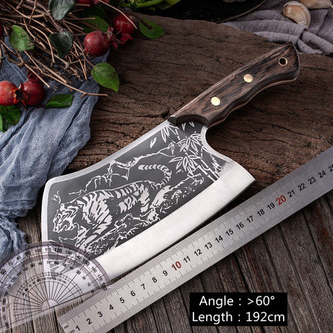 Handmade Chinese Kitchen Knives Meat Cleaver Tiger Pattern High