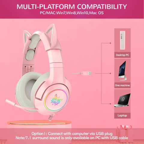 Buy Wholesale China Onikuma Girly Color Computer Gaming Headset Gamer  Headphones For Ps5 With Cat Ear & Computer Gaming Headset at USD 12.5