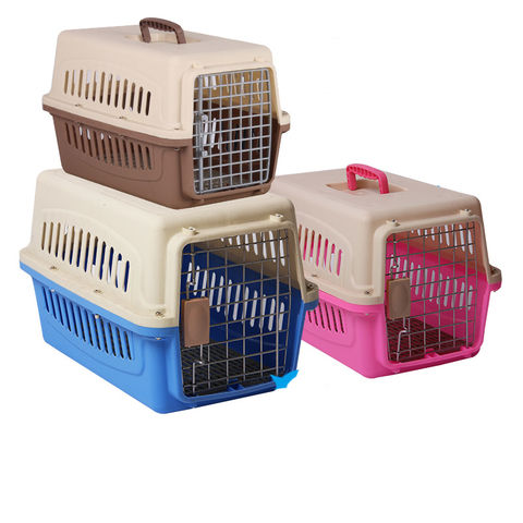 Small Plastic Cat & Dog Carrier Cage Blue Portable Pet Box Airline App