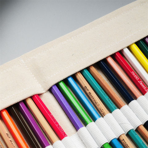 48 Holes Canvas Roll Up Pencil Case School Students Supplies Brush