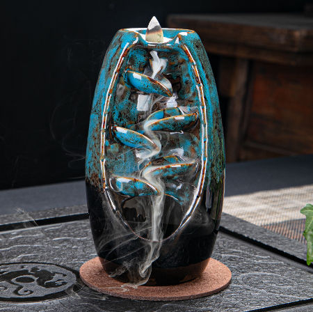 Decorative Monk Waterfall Backflow Incense Burner With Free 48 Cones 