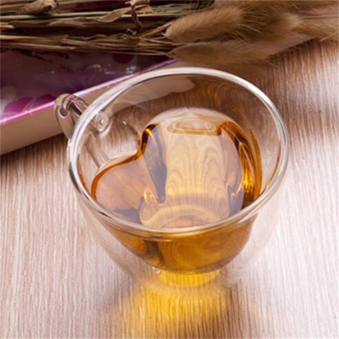 Double Wall Heart Shaped Glass Coffee Mug Insulated Clear Tea Cup