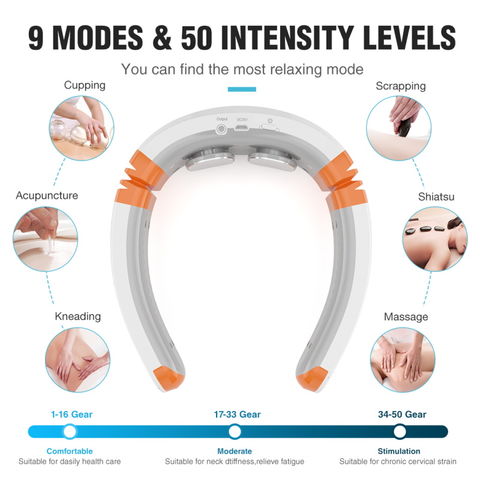 Auxoliev Neck Massager Heated Neck Massage Therapy 9 Modes 50