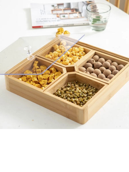 Wheat Food Box Four Compartments Transparent Lid Snack Tray Dried Fruit Box  Around The Stove Cooking Tea Snack Box Storage - AliExpress