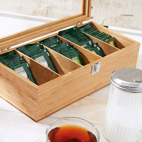 Bamboo Tea Bag Storage Caddy Box Organizer With Acrylic Lid - 5  Compartments