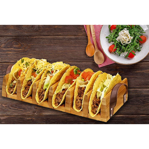 1pc Bamboo Taco Holder, Cake Tray With Handle And Clip, Can Hold 8 Tacos,  Cornbread Rolls Holder, Wooden Tower Cake Tray For Party, Home, Fast Food Sh