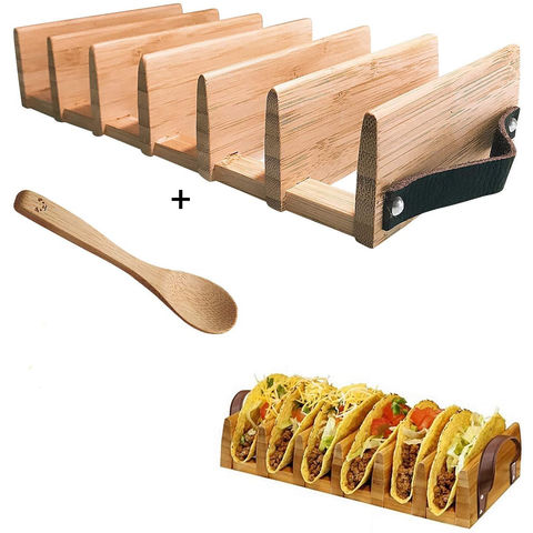 1pc Bamboo Taco Holder, Cake Tray With Handle And Clip, Can Hold 8 Tacos,  Cornbread Rolls Holder, Wooden Tower Cake Tray For Party, Home, Fast Food Sh