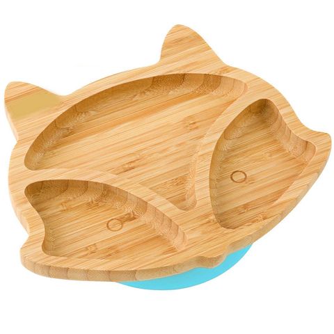 Plato de bambú para bebés con succión, cubiertos de bambú, platos de bambú para la estancia, platos de bambú para comer, cuencos de bambú