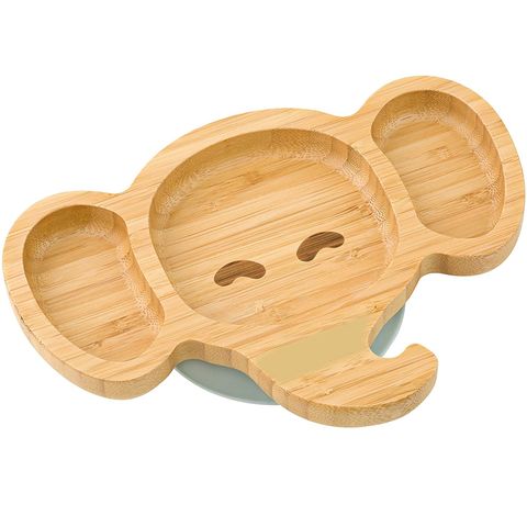 Plato de bambú para bebés con succión, cubiertos de bambú, platos de bambú para la estancia, platos de bambú para comer, cuencos de bambú