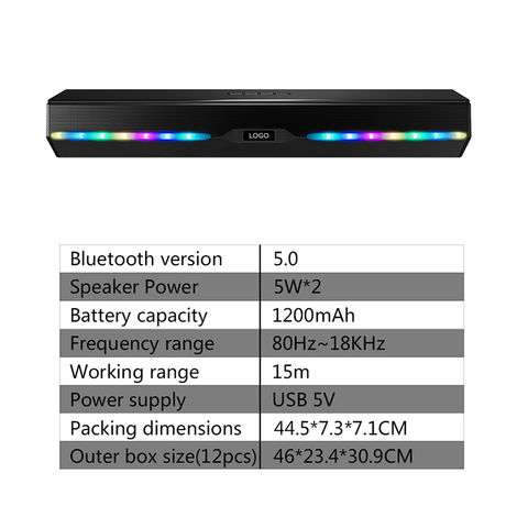 China 14W Soundbar Wireless speaker Good Bass colorful RGB ight desk ...