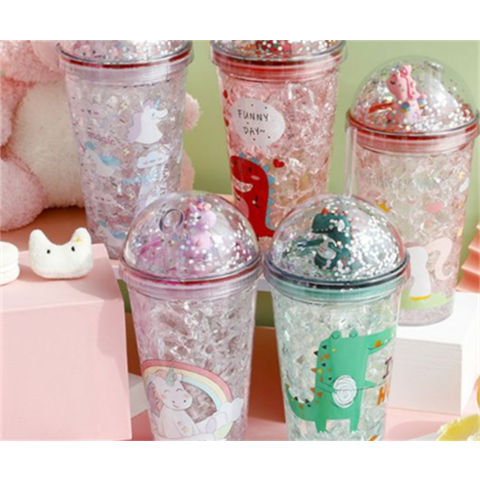 Creative cup cute funny water bottle cute animal design with straw plastic water  bottle cartoon mixing