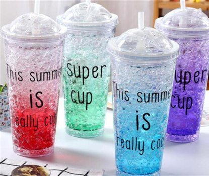 450ml Hot Summer Ice Cup With Avocado Double Plastic Ice Breaker Slide Cover  Straw Cup Net And Red Water Cup - Water Bottles - AliExpress