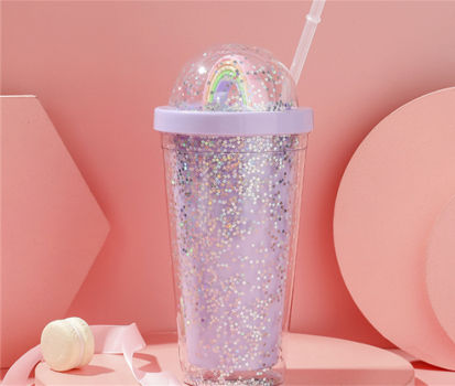 Buy Wholesale China Plastic Straw Cup Fancy Biscuit Design Summer Cute Girl  Double-layer Ice Cup & Plastic Straw Cup Plastic Tumbler at USD 3.46