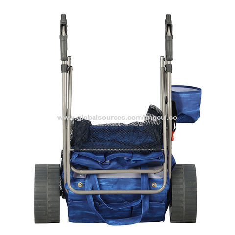 Carrito de playa plegable de alta resistencia con ruedas de arena grandes  con capacidad para 4 sillas plegables, bolsa de almacenamiento, soporte  para