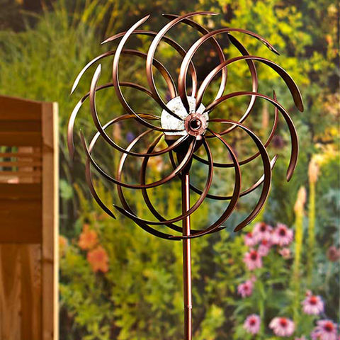 China Garden decor Solar wind spinner stake metal crafts out door ...