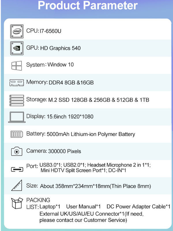 Laptop Computer Notebook i7 6560U M.2/PCI-E DDR4 8G SSD 128GB Fingerprint Unlock Laptops Netbook supplier