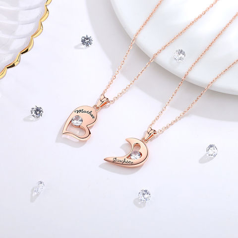 Rose Gold Heart Beads Link Chain Necklace 925 Sterling Silver