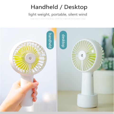 Small Desk Fan with Mist Spray,LED Night Light,Electric Battery Operated  Water Misting Fan,USB Rechargeable Portable Quiet Mini Desktop Table  Cooling