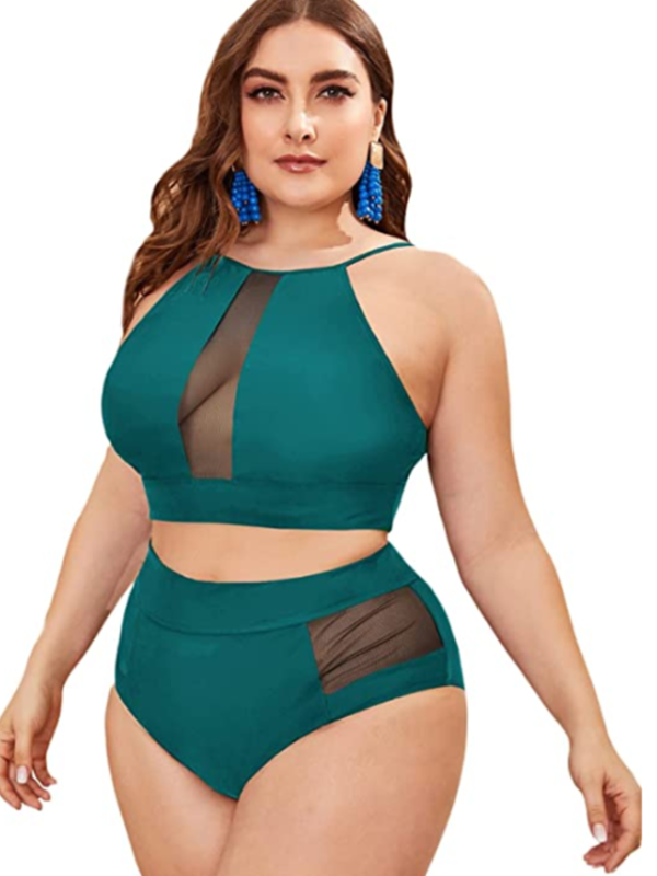 LEEy-world Plus Size Swimsuit Womens High Waisted Bikini Sets High Cut  Swimsuit Two Piece Bathing Suits Green,M