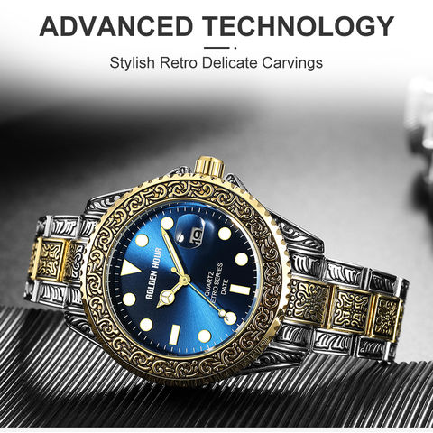 GOLDEN HOUR Fashion Business Mens Watches with Stainless Steel Waterproof  Chronograph Quartz Watch for Men, Auto Date